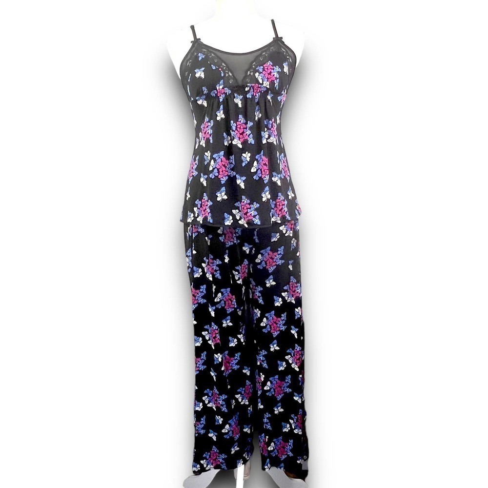 Betsey Johnson Black Floral Cami Pant Set Large